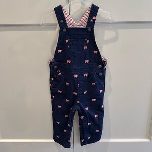 Baby Boden Boys Embroidered Overalls - Blue and Red Bus - 12-18 Months